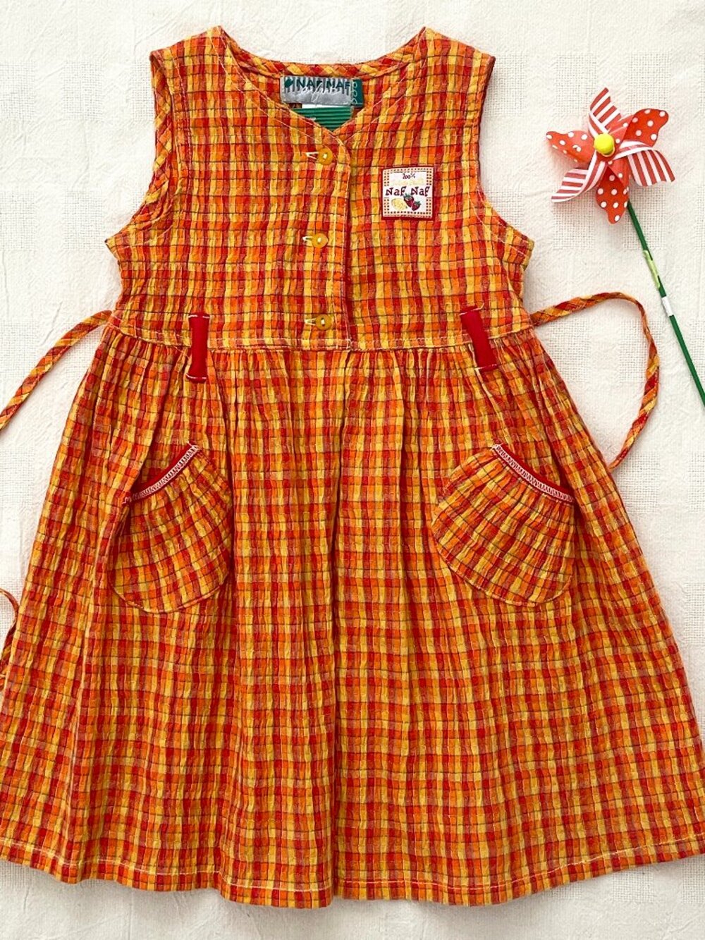 Girls Size 6 Summer Dress French Brand NafNaf NWT Vintage Orange Check